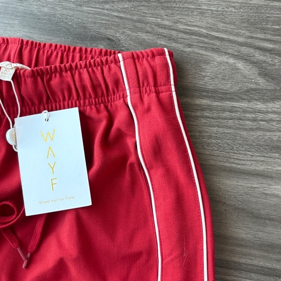 NEW WAYF Womens London Track Pant Red with White Pipping Wide Leg - Picture 5 of 10